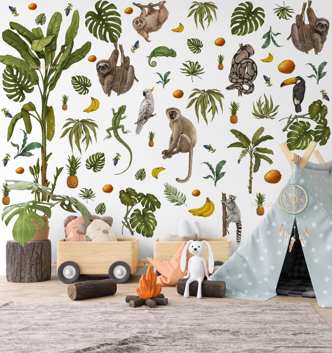 Watercolor Jungle Animals Wall Decals: Safari Nursery Decor - Etsy