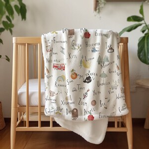 ABC Decke, Weltkarte Kinderzimmer, Tiere Decke, Alphabet Kinderzimmer Bettwäsche, Alles rund um den Globus Decke, Kleine Entdecker, Aquarell Style