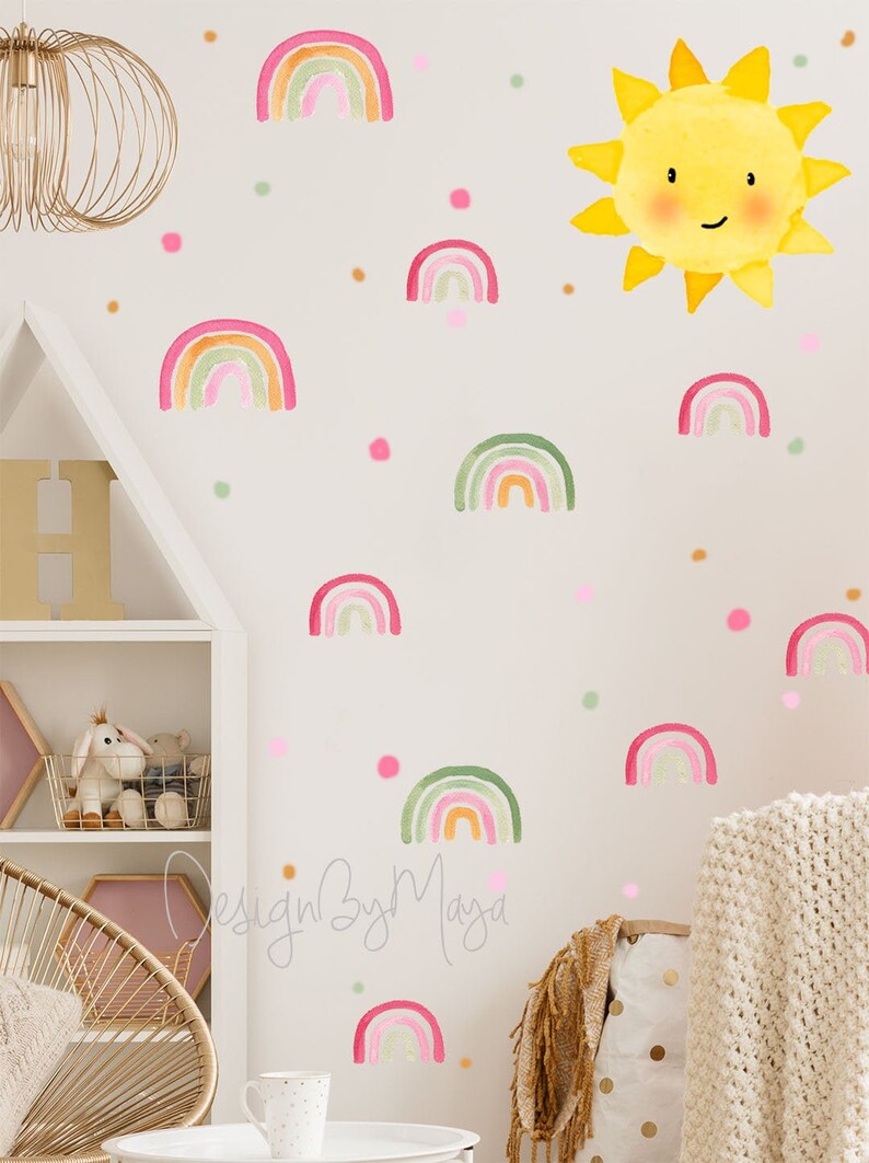 Nursery Decor Baby Girl Wall Decal Rainbow Polka Dots Etsy