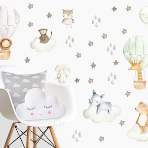 Gender neutral Nursery decal, fabric wall decal, nursery hot air balloon decor, Baby wall stickers, hot air balloon bedroom, clings, murals