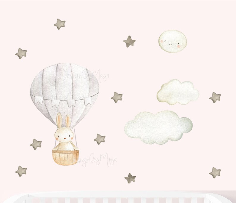 Nursery Decal Bunny Fabric Wall Decal Nursery Hot Air Etsy