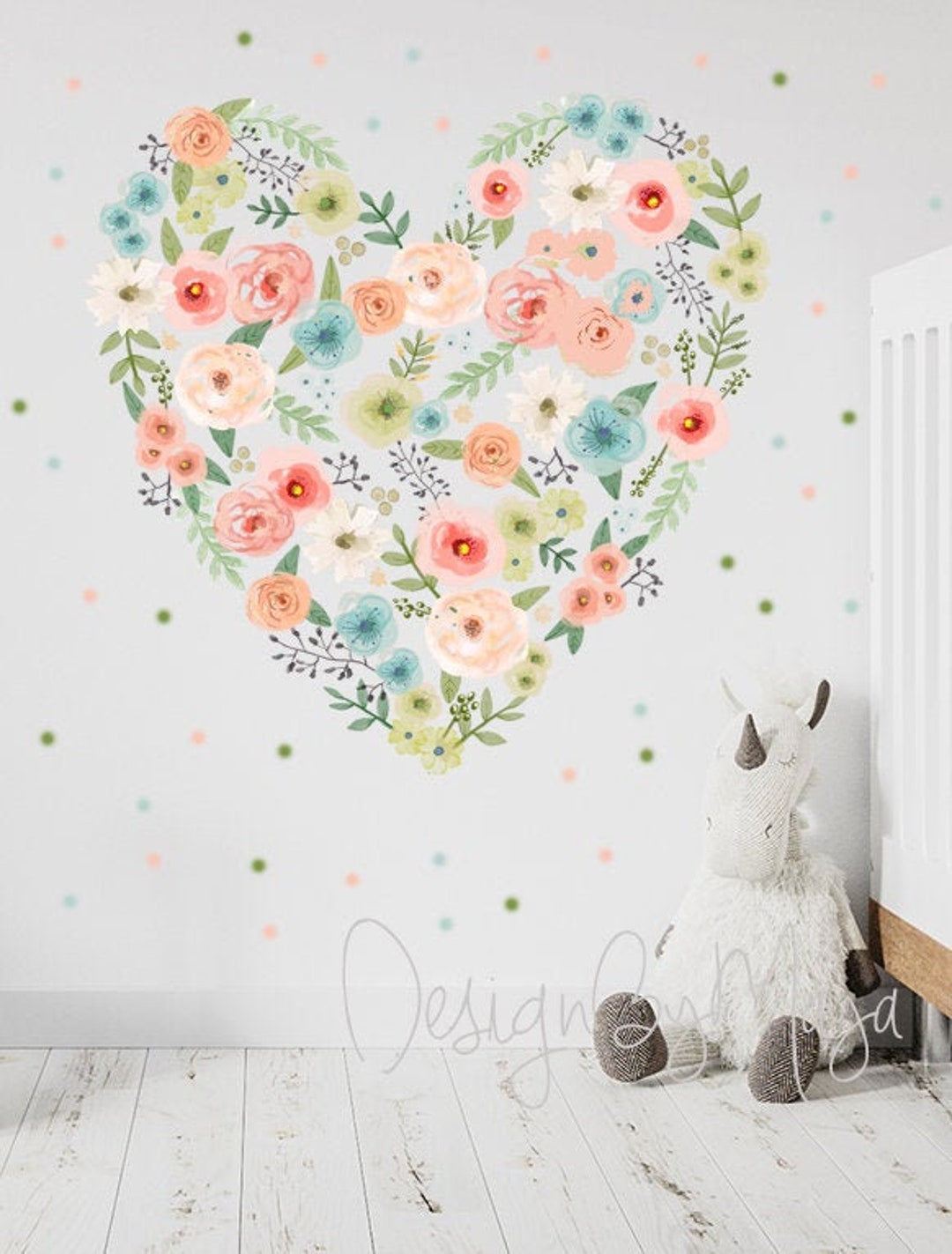 Floral Heart Wall Decals, Pink Rose, Baby Girl Nursery Decor - Etsy
