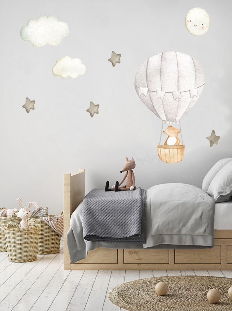 Nursery Decal Bunny Fabric Wall Decal Nursery Hot Air Etsy