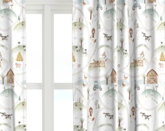 Farm kids room curtain, Boho nursery theme, Window curtain, Adventure theme, All around the world design baby and kid, Barn animals