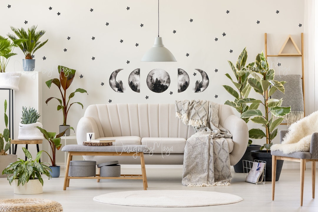 Moon Phase Wall Decal: Abstract Space Decor, Kids Room Art - Etsy