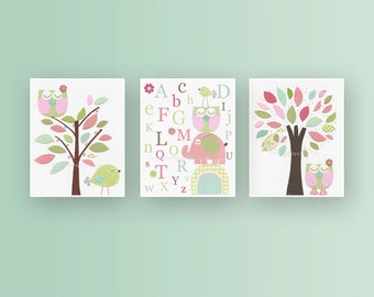 Girl Nursery Décor, Girl Nursery Art, Baby Girl Nursery Wall Art, Baby Girl Nursery, Girl Nursery Wall Art, Pink and Green,set of 3 prints