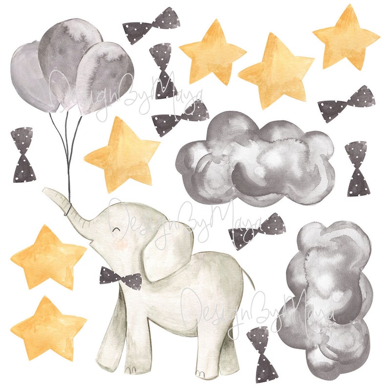 Nursery Decal Baby Elephant Balloon Decals Bow Tie Stickers Etsy