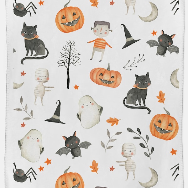 Halloween Blanket, Halloween Baby, Halloween Baby Gift, Baby Blanket, Adult Blanket Halloween, Minky Sherpa Fleece, Ghost Spider Pumpkin Bat