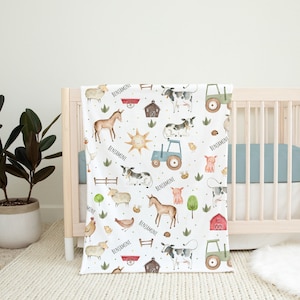 Farm animals blanket, Baby shower gift, Woodland Forest Baby blanket, Nursery bedding, Baby Minky Fleece, Farm kids personalized bedding