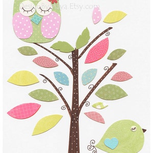 Baby Girl Room Baby girl nursery First we had Nursery Art Kids room decor Pink Green Elephant owl tree bird Set of 3 prints Hayley Owl art image 2