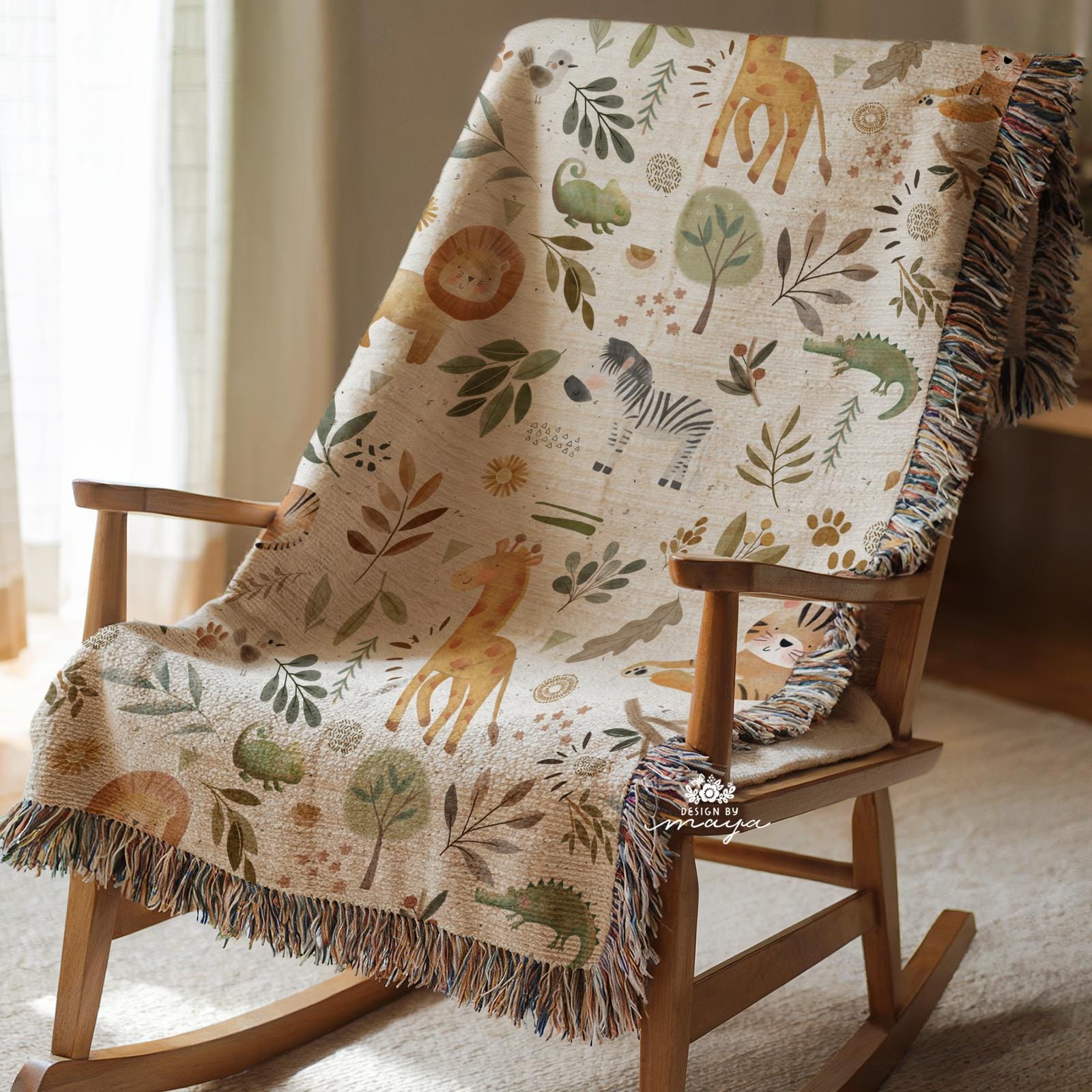 タイガー織りブランケット：サファリ風子供部屋装飾、コットン混紡