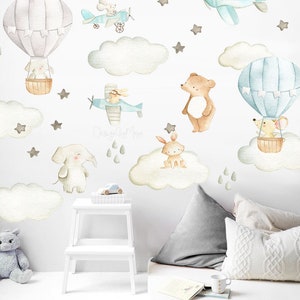 Balloon Watercolor, Nursery decals, Art Nursery Wall Decals, Hot air balloon Decals, Wall Decor, Kids Decals, Carnival Decals, Nursery Decor