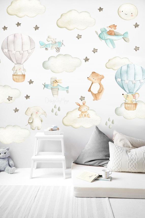 Balloon Watercolor Nursery Decals Art Wall - Hot Air Balloon Nursery Wall Art Balloon Watercolor Nursery Decals Art Wall - Hot Air Balloon Nursery Wall Art