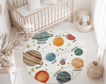 Solar System Round Rug: Kids Play Mat, Nursery Decor (Polyester Chenille)