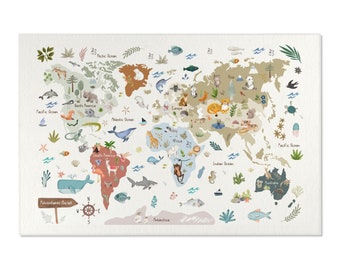 Kids room World Map rug, Play Rug, Play Mat, Nursery Rug, Kids Rug, Kids Room Rug, Printed Rug, Playroom Floor Rug, World Map decor Animals