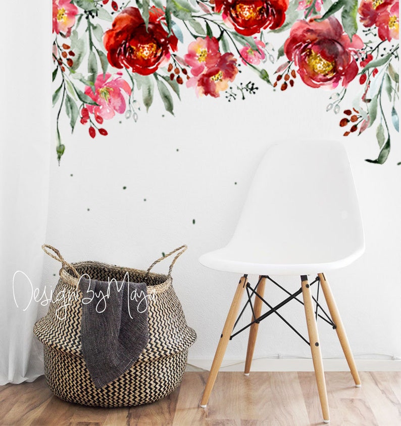 Baby Girl Wall Decals Flower Wall Sticker Deep Red Posies Etsy