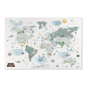 Teppich für Kinder, Spielteppich, Spielteppich, Teppich mit Muster, Gedruckt Spielzimmer Teppich, Spielteppich, Spieldecke, Weltkarte, Tierteppich