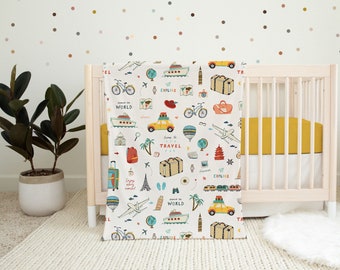 Travel Adventure Baby Blanket: Minky or Sherpa Fleece Bedding