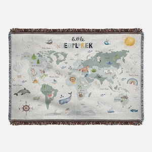 Carte du monde pour chambre de bébé, couverture pour bébés animaux, literie pour chambre de bébés animaux, couverture tout autour du globe couverture en minky de la planète terre en polaire sherpa