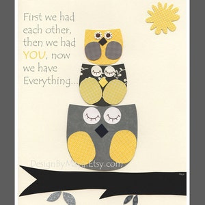 Kids Yellow and Gray Nursery Art Decor. Nursery Decor. Baby Boy Nursery Room Art. Baby Boy Owl. First We Had. Yellow and Gray