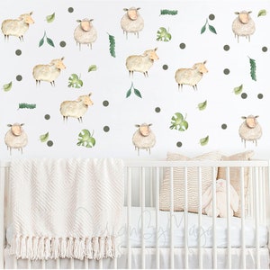 Little Sheep Nursery decal Baby Decals leaves stickers Baby Room decor Nursery Fabric decals baby Wall Decal Room Murals Little sheep Art