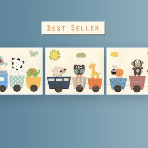 Baby Nursery Art, Set of 3, Baby Room, Nursery Art, Choo Choo Train, Baby Room decor, Safari animals, Nursery decor art, Baby decor prints