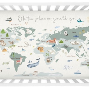Weltkarte Bettlaken aus Minky oder Jersey Unsere Welt, Kinderzimmer Babybettwäsche, Weltkarte Bettwäsche, Reisebettwäsche, Abenteuer erwartet Bettlaken