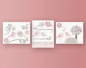 Baby Mädchen Kinderzimmer Dekor, Mädchen Kinderzimmer Wandkunst, Baby Mädchen Zimmer Dekor, Mädchen Kinderzimmer Wandkunst, Rosa, Grau, 3er-Set Drucke