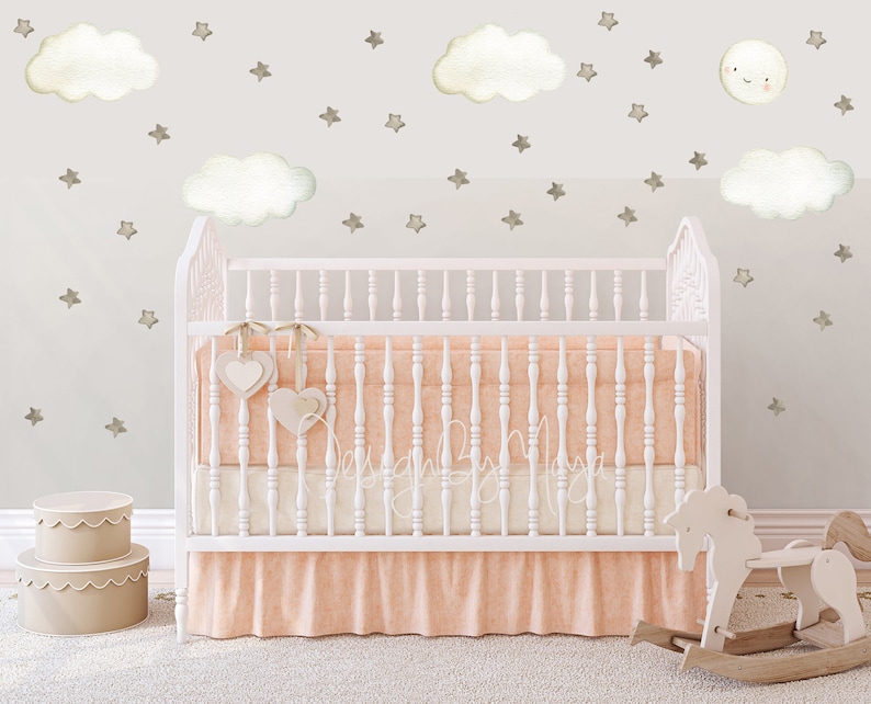 Nursery Decal Baby decor Clouds and stars Nursery Art Etsy