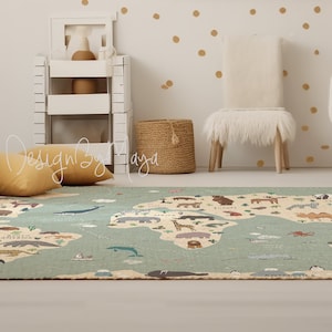 Weltkarte Teppich, Spielteppich, Spielteppich, Kinderteppich, Gemusterter Teppich, Kinderteppich, Spielzimmer Teppich, Gemustert, Weltkarte Dekor