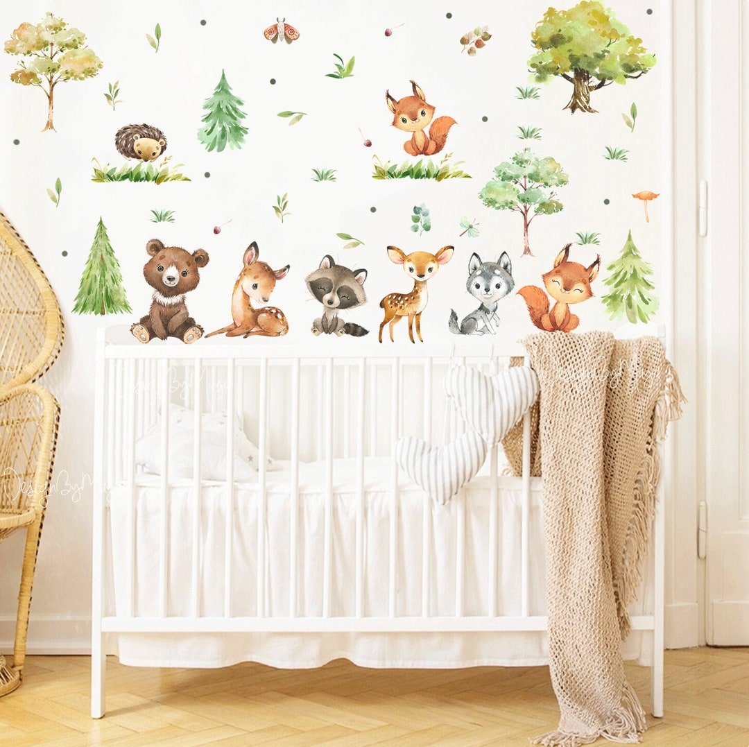 Woodland Nursery Fabric Wall Decals: Forest Animals & Pine Trees - Etsy