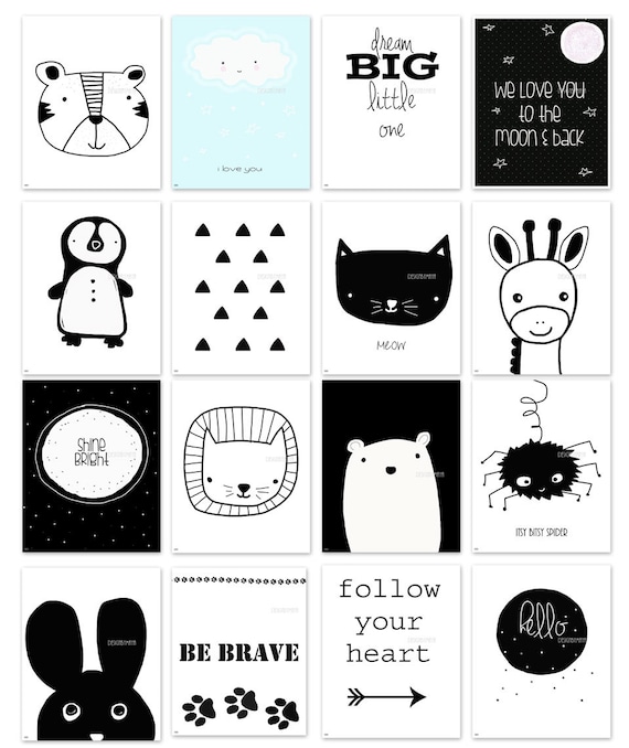Nursery Wall Art Baby Room Decor Children Art Black and - Etsy
