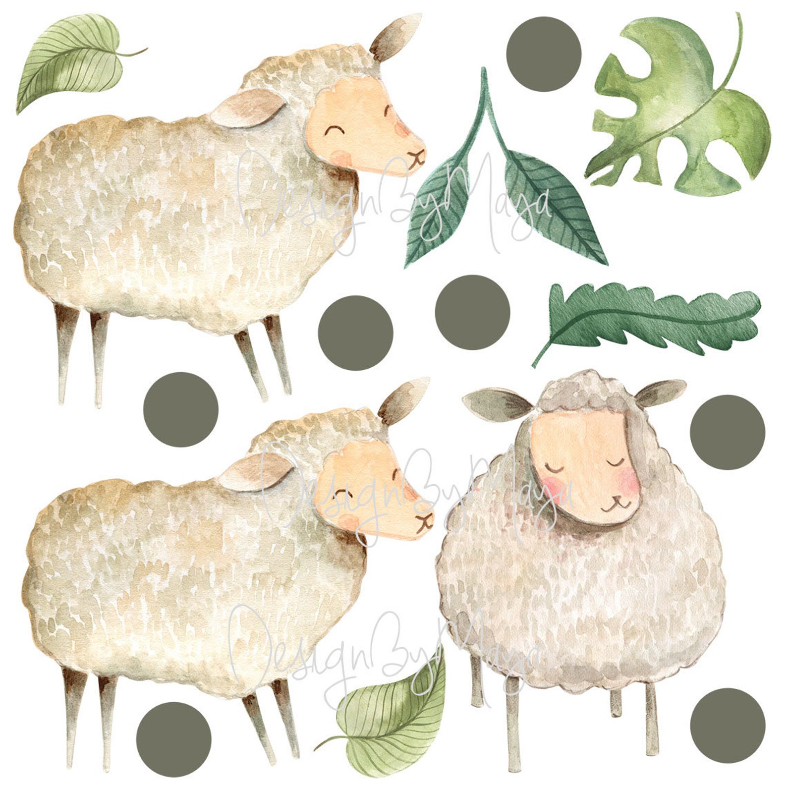 Sheep Nursery Decal Baby Animal Decals Polka Dots Stickers Etsy