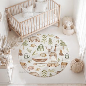 Woodland Camping Teppich, Weltkarte Teppich, Spielteppich, Spieldecke, Kinderzimmer Gedruckter Teppich, Spielzimmer Bodenteppich, Tiere