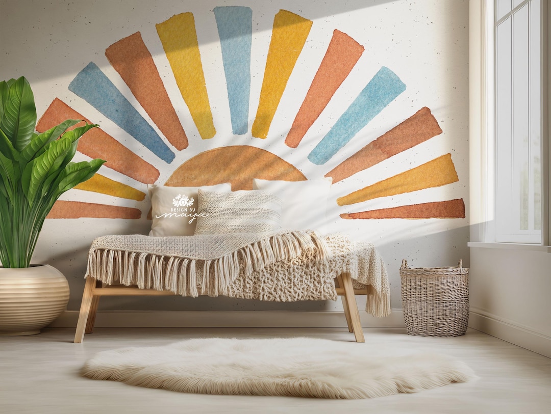 Watercolor Sun Wall Decal: Boho Nursery Decor - Etsy