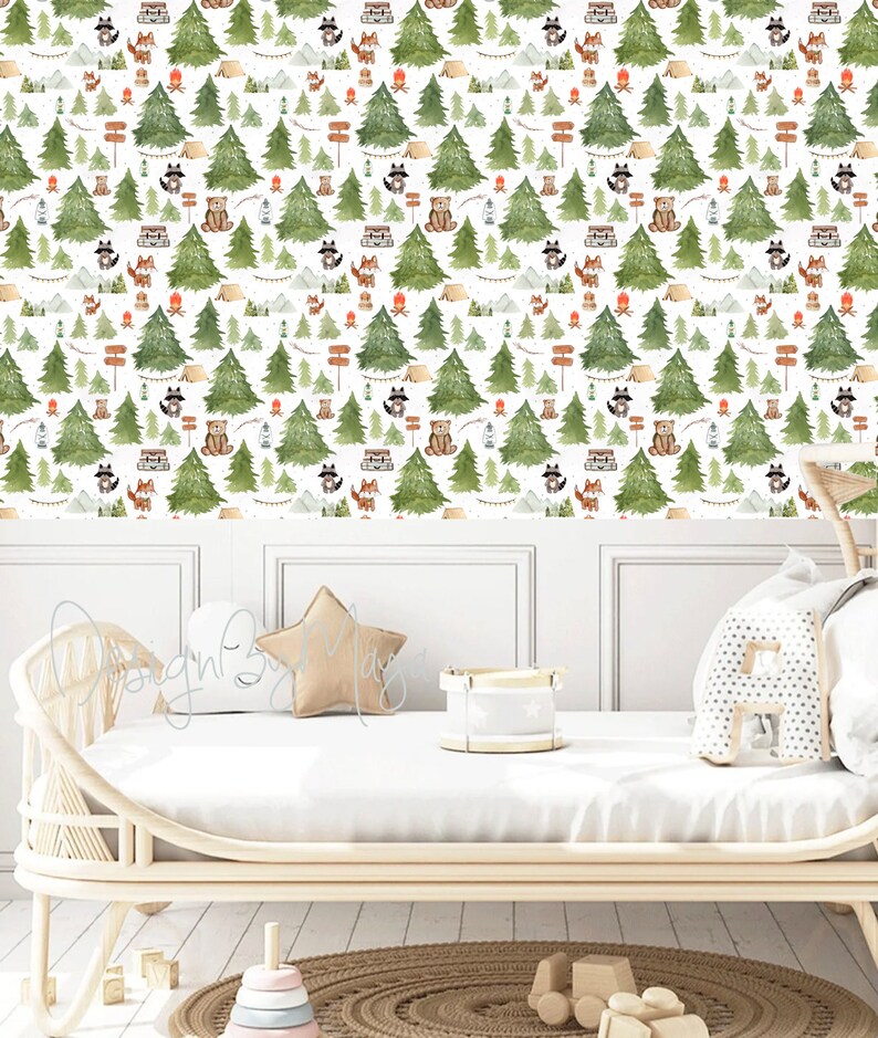 Woodland Animals Wallpaper, Boho Nursery Decor, Peel and Stick - Etsy UK