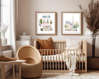 Paris Nursery Art Prints: Shabby Chic Baby Girl Decor, Eiffel Tower (Set of 3)