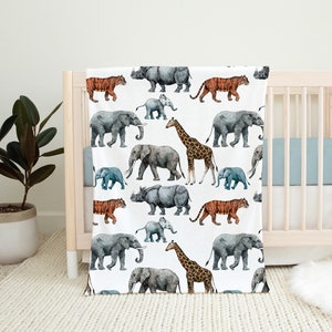 Safari Baby Zoo blanket, Safari Minky blanket Sherpa Fleece blanket Jungle crib bedding Personalized Giraffe Monkey elephant Nursery bedding
