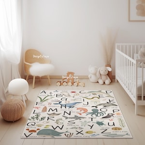 Tapete náutico, tapete abc de animais bebês, tapete de mapa-múndi para quarto de criança, tapete de brincar, tapete de berçário, tapete infantil, tapete de quarto infantil, tapete estampado, tapete de chão para sala de jogos