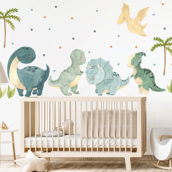 Dino nursery, Dinosaur Watercolor, Nursery decals Baby room Wall Decals, Dinosaur Decals, Wall Decor, Kids Decal, Dino Decals, Nursery decor