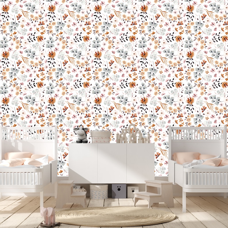 Buy Bright Colors Flowers Wallpaper Decor, Boho Style Nursery Wallpaper