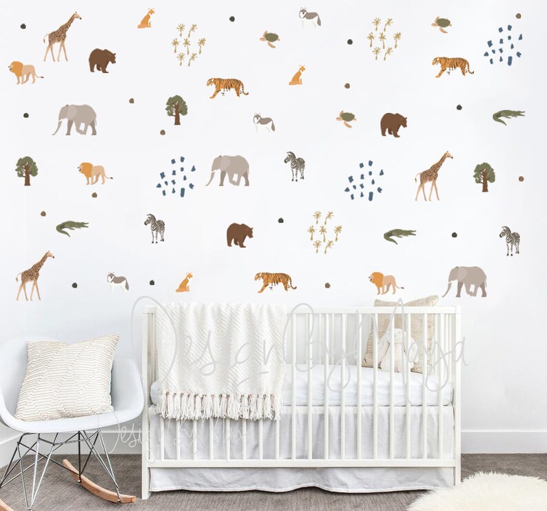 Safari Theme Kids Room Wall Decal Fabric Wall Decal Room Mural Etsy