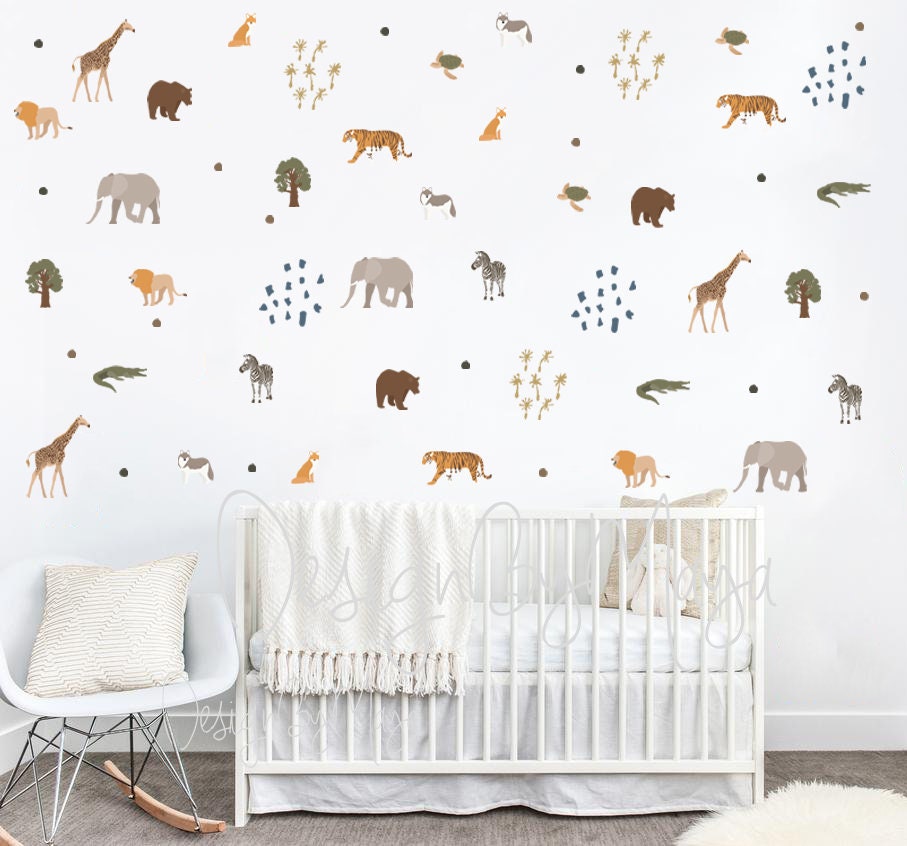 Safari Theme Kids Room Wall Decal Fabric Wall Decal Room Mural Etsy