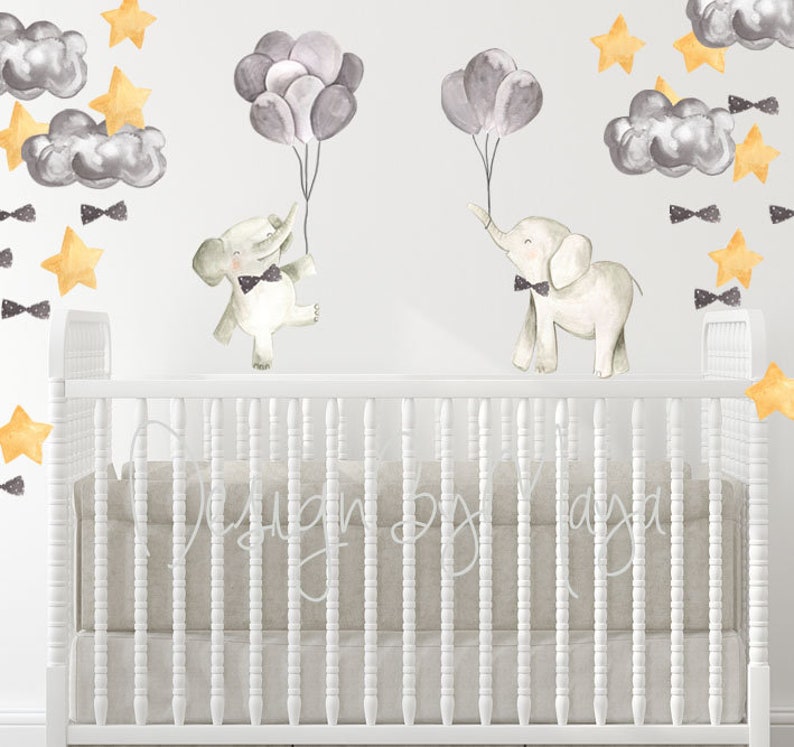 Nursery Decal Baby Elephant Balloon Decals Bow Tie Stickers Etsy