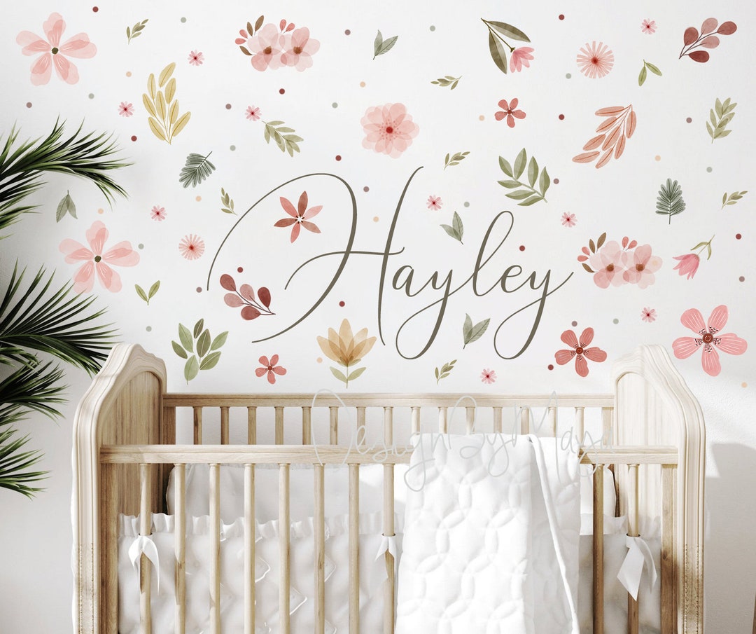 Floral Baby Name Wall Decal: Nursery Decor, Kids Room Sticker - Etsy