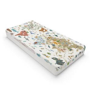 Matelas à langer carte du monde, literie baby shower, literie Boho personnalisée agrumes Clémentine, accessoire de literie pour chambre de bébé moderne