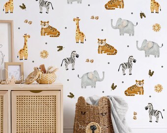Baby room wall decor Watercolor Safari Wall Stickers Baby Boy Decor nursery Safari Nursery Fabric Decal safari nursery Wall stickers room