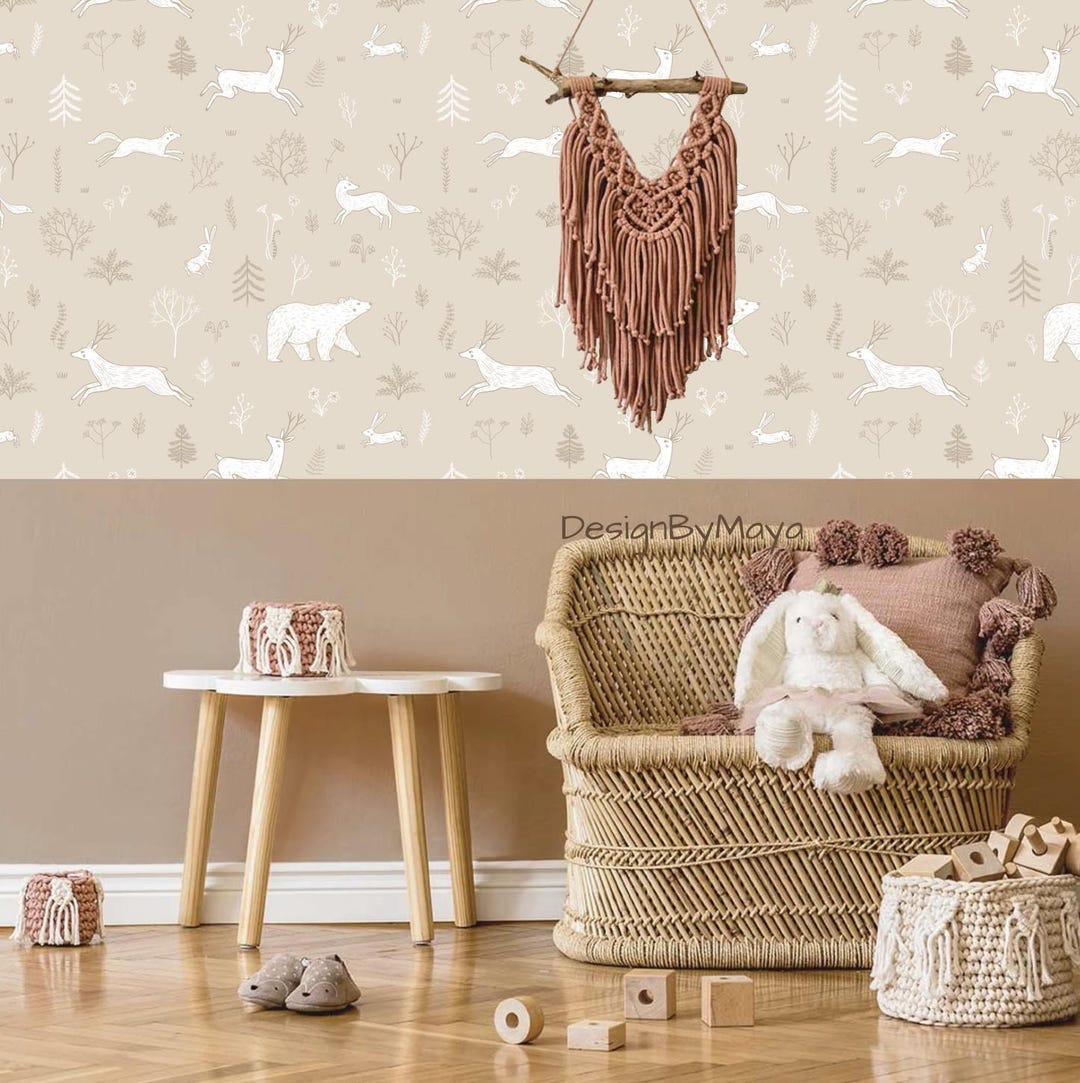 Woodland Animals Wallpaper: Peel and Stick Nursery Decor - Etsy