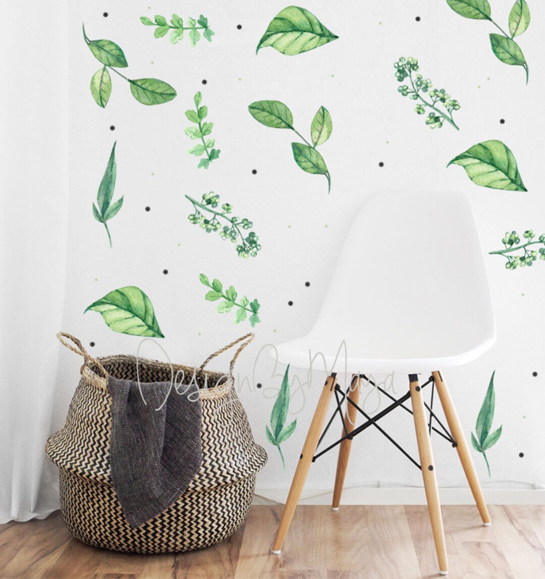 Botanical Print, Green Leaf Wall Decal, Kids Wall Decal, Modern Wall