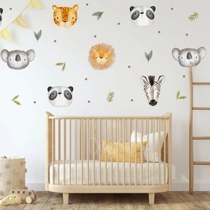 Baby Safari animals decals, African room wall decor, Watercolor Safari Wall Stickers, Baby nursery Safari Nursery Fabric Decal Tiger Lion
